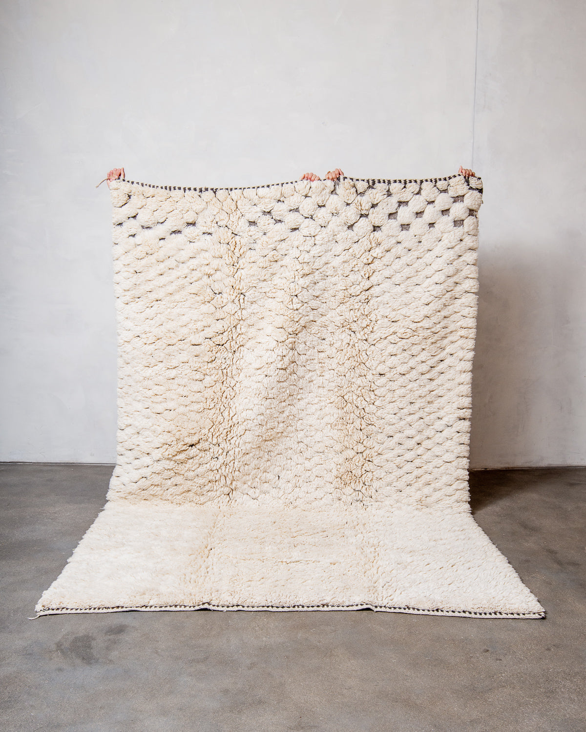 Modern, designer, handcrafted 100% sheep’s wool Berber rug from Morocco. Beni M’rirt carpet with beautiful colours and patterns and fluffy wool texture.
